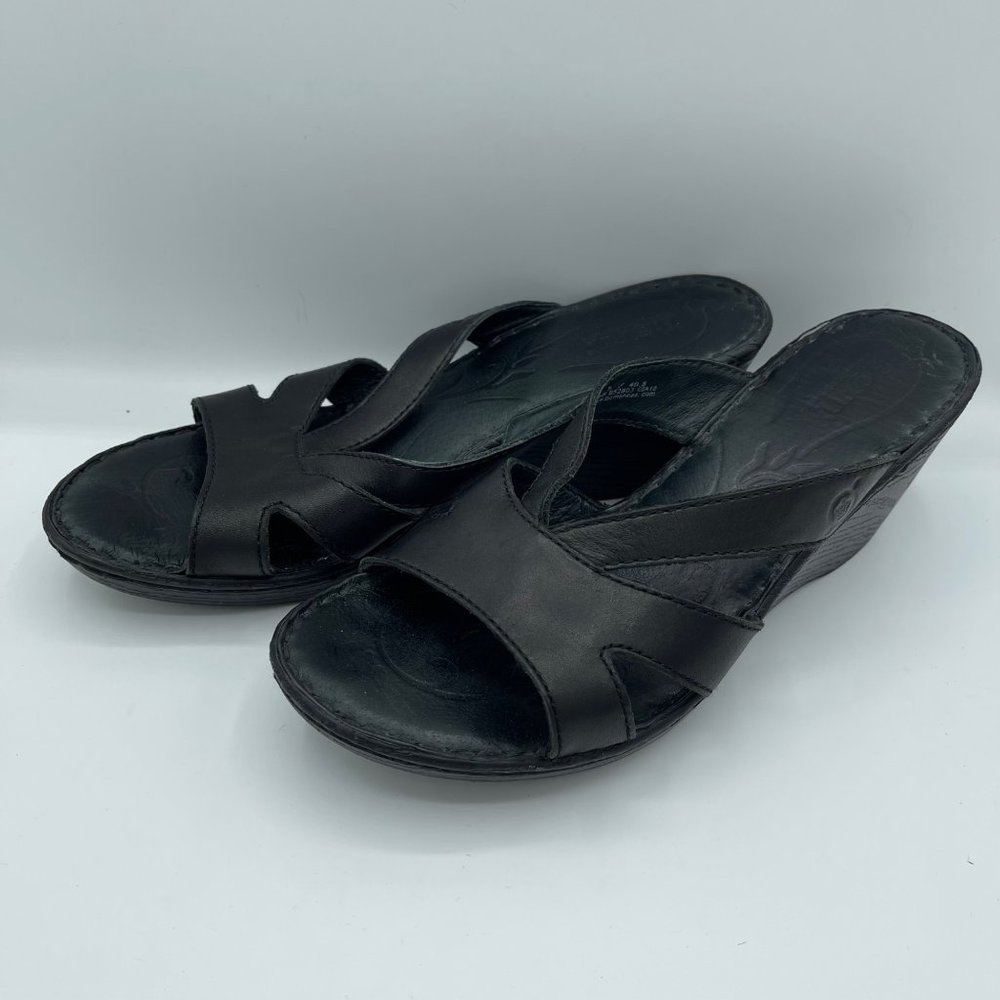 Born Black Wedge Leather Open Toe Sandals